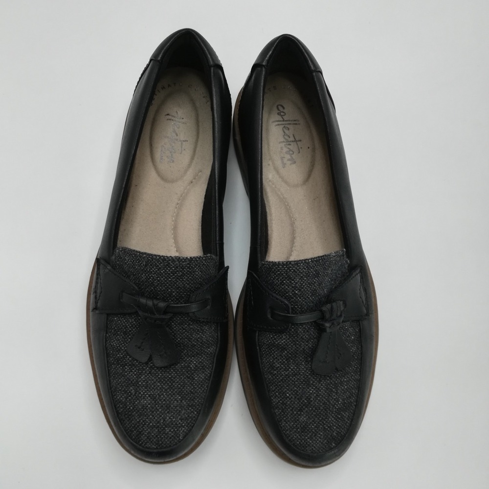 Clarks Shoes Womens Loafer Black Leather Tweed Raisie Foster Casual Comfort 6 - Picture 10 of 10